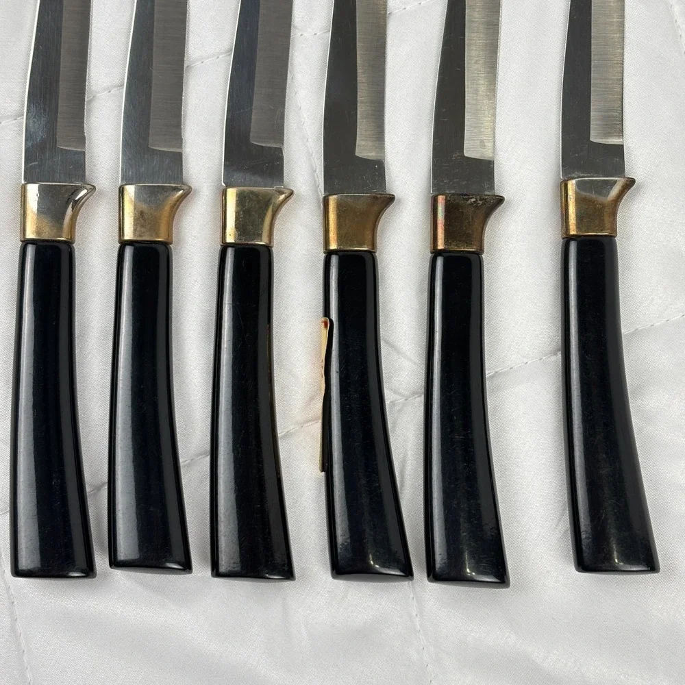 Vintage Washington Forge Steak Knife Carving Set 24K Gold Plated‎ Boxed MCM